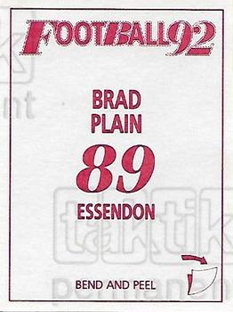 1992 Select AFL Stickers #89 Brad Plain Back